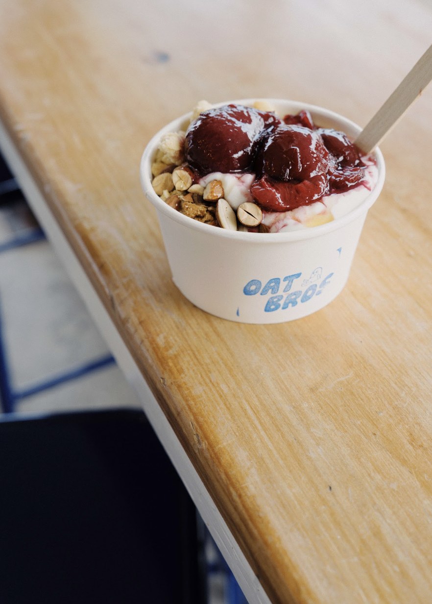 Oat Bros bowl, loaded with toppings